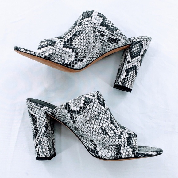 Vince Grey Mule Snakeskin Embossed Leather Block Slide On Heeled Sandal Sz 7 - Picture 6 of 11
